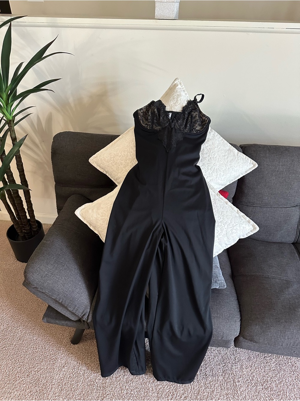 Popilush Black Lace Halter Jumpsuit - Picture 3 of 8